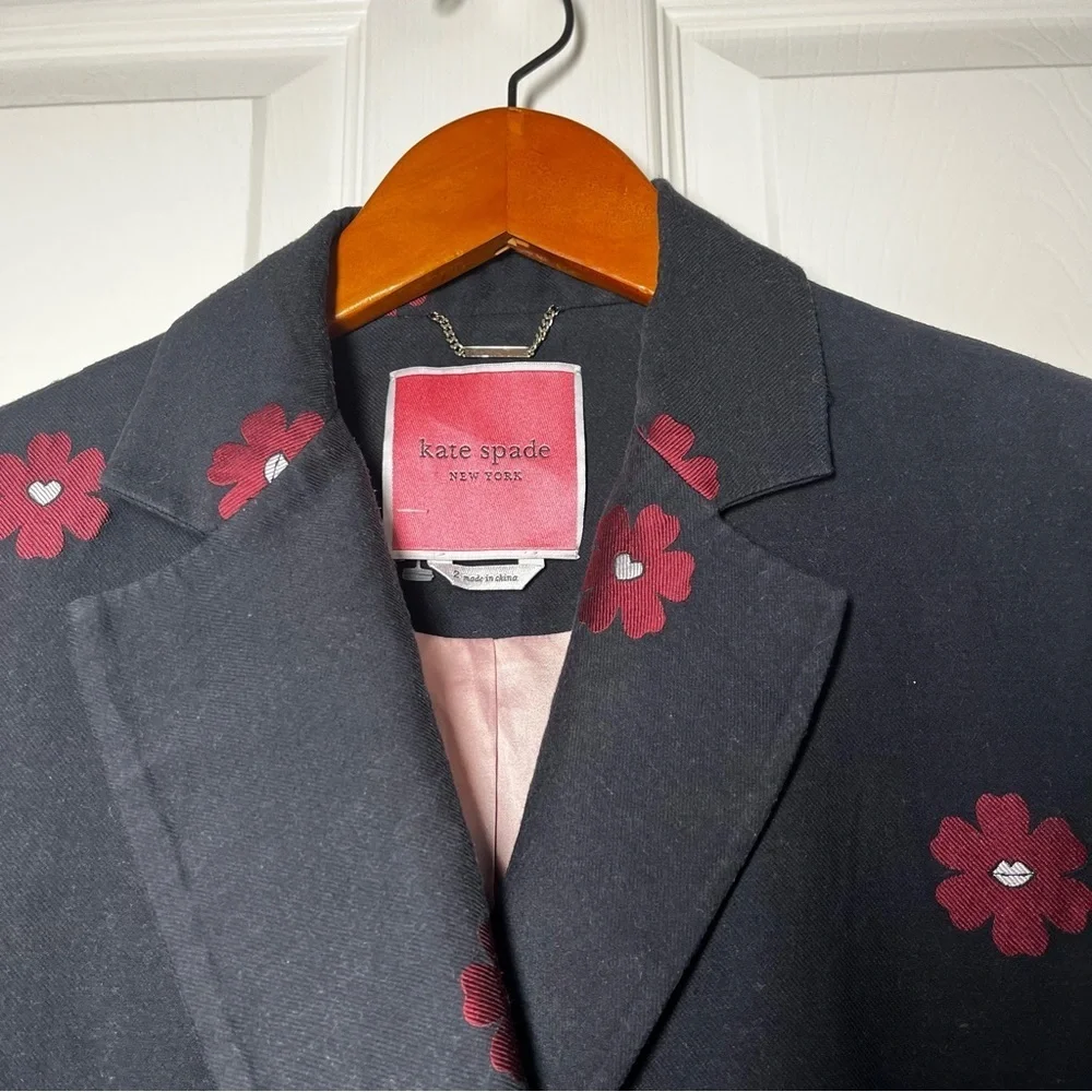 KATE SPADE ♠️ Floral Lip Design Black Blazer Jacket Size 2